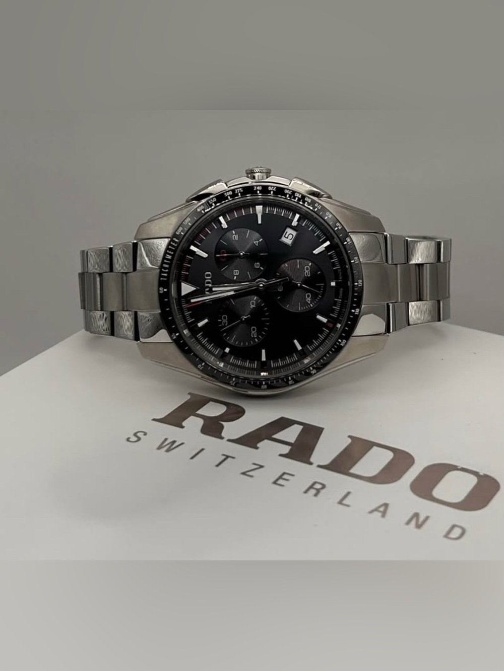 Rado Hyperchrome Men’s Black Dial Stainless Steel Chronograph Quartz 45mm Watch
